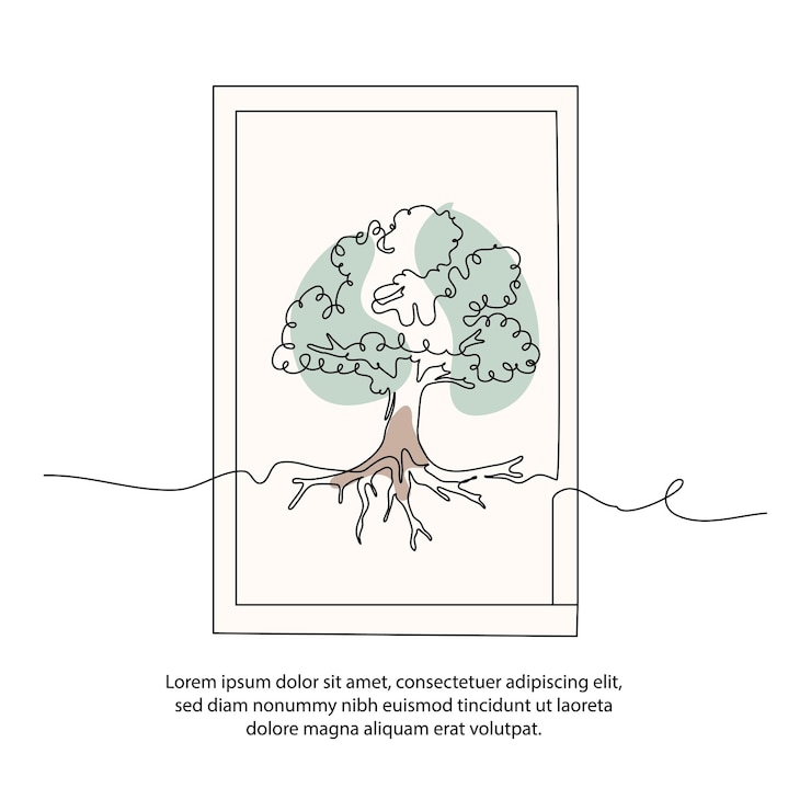 Vector un cartel de árbol de línea con marco decoración de pared de línea continua mínima abstracta