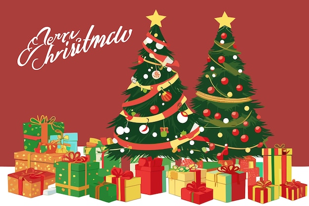 un cartel con un árbol de navidad y regalos.