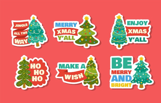 un cartel de árboles de Navidad con un fondo rojo con un mensaje de Feliz Navidad