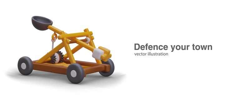 Vector cartel con un arma realista para lanzar proyectiles a largas distancias