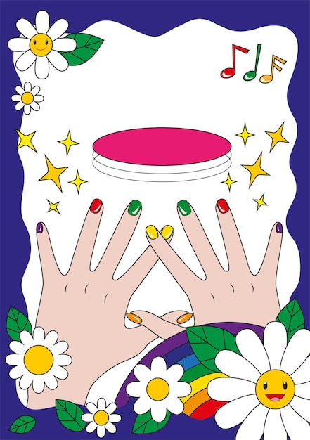 Vector un cartel de arte de uñas kitsch con flores de margarita