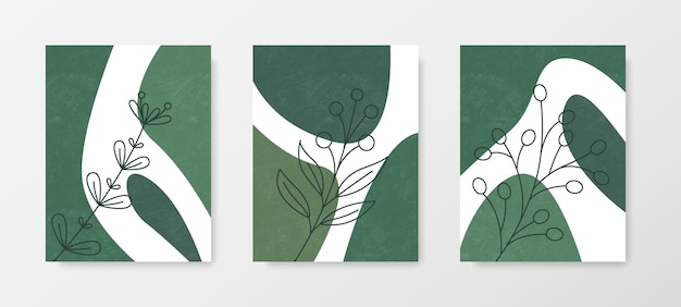 Vector cartel de arte de línea con plantas conjunto de vectores de arte de pared botánico dibujo de arte de línea de hojas diseño de arte de planta abstracta para impresión cubierta papel tapiz arte de pared conjunto de impresión moderno ilustración vectorial eps 10