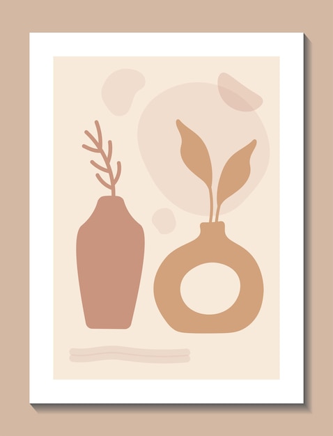 Cartel de arte de pared Boho dibujado a mano con jarrones Vector Ilustración contemporánea