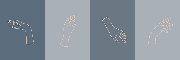 Cartel de arte prefabricado con manos femeninas en el estilo de arte de línea, ilustración vectorial con gestos de la mano