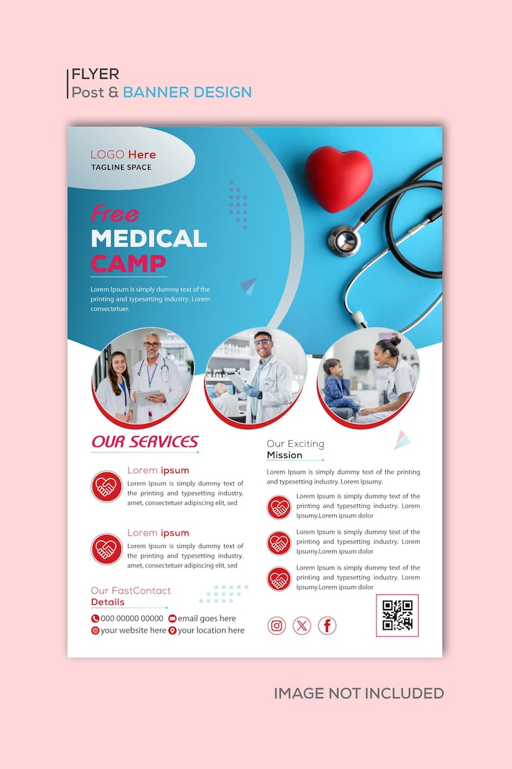 Cartel de atención médica y diseño de plantilla de volante.