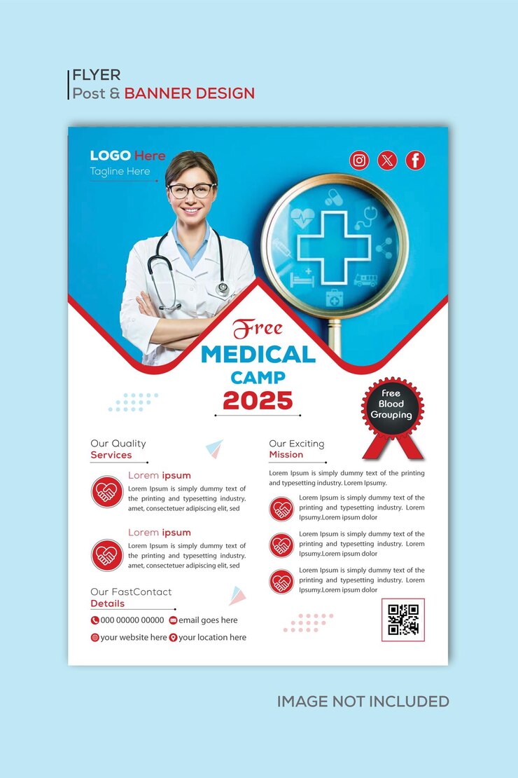 Cartel de atención médica y diseño de plantilla de volante.