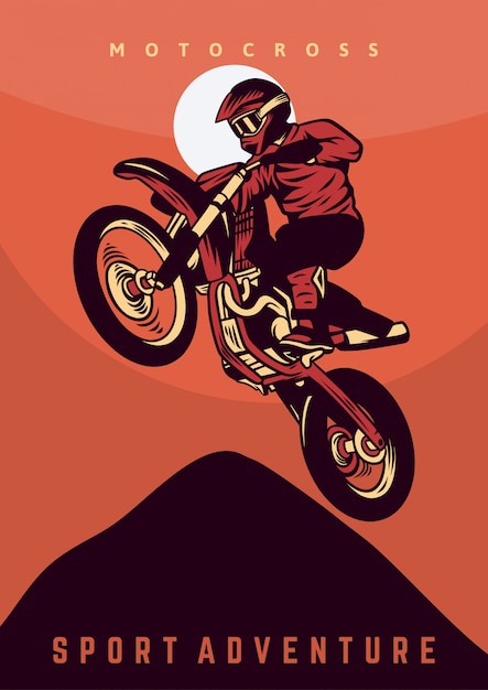 Vector cartel de aventura deportiva de motocross