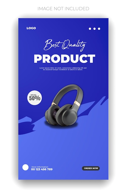 un cartel azul con unos auriculares negros en él