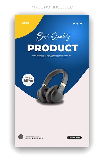 un cartel azul con unos auriculares negros en él