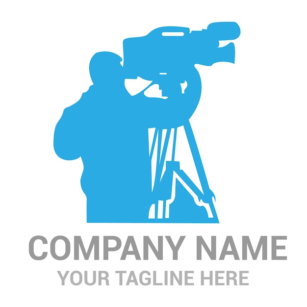 Un cartel azul con una cámara que dice el nombre de la empresa.