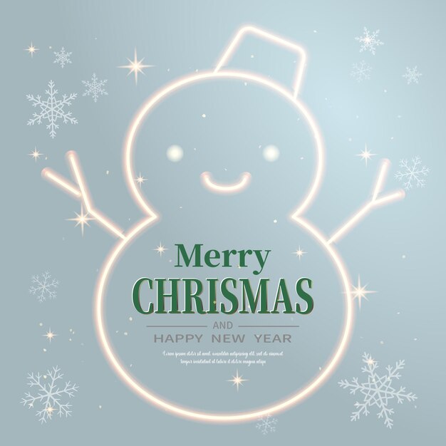 Cartel azul claro Feliz Navidad Navidad muñeco de nieve marco de neón