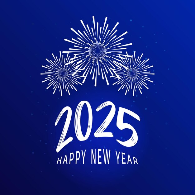 un cartel azul con un fondo azul con fuegos artificiales y copos de nieve