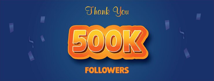 Vector un cartel azul y naranja que dice 500k seguidores.