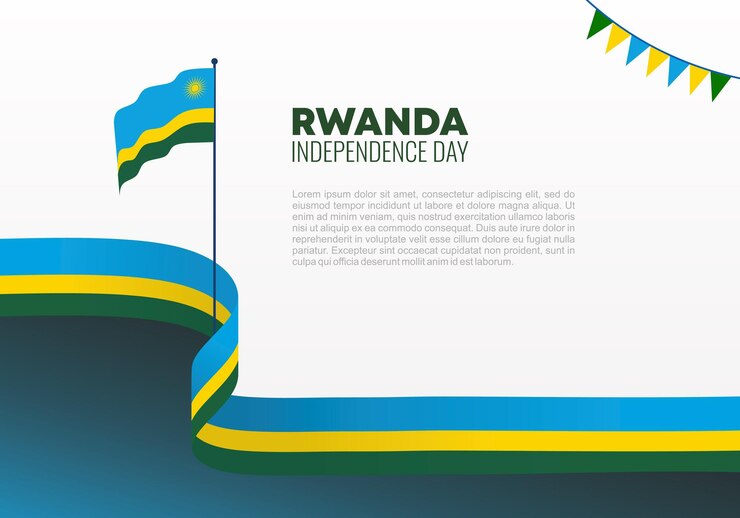Cartel de la bandera del fondo del día de la independencia de Ruanda para la celebración nacional el 1 de julio