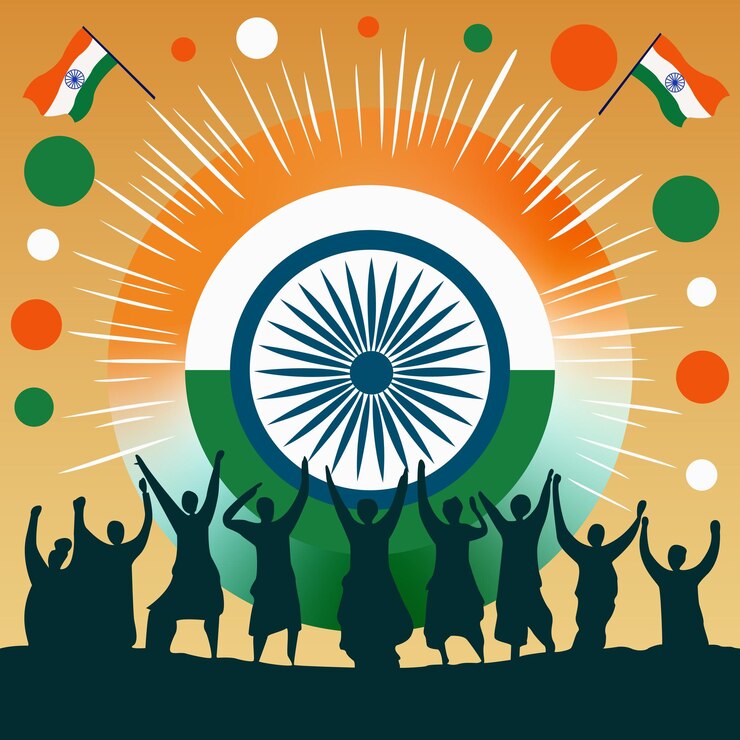 un cartel con la bandera de la India en él 15 de agosto