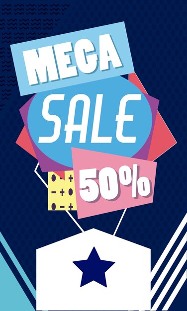 Vector cartel de banner de descuentos de venta mega