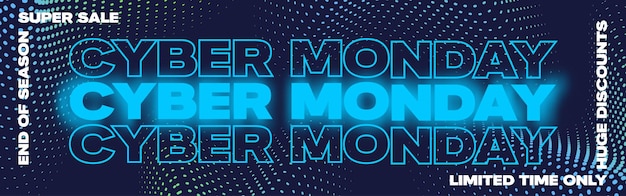 Cartel de banner de tipografía de neón de cyber monday o plantilla de flayer