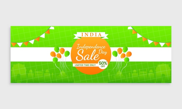 Cartel de banner de venta de libertad india e ilustración de vector de encabezado web
