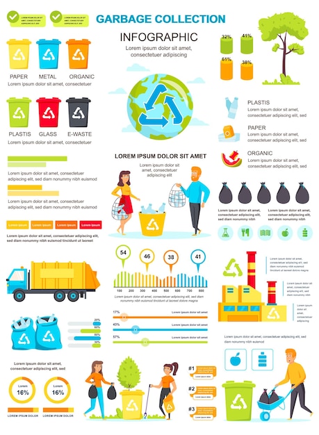 Vector cartel de basura con plantilla de elementos infográficos en estilo plano