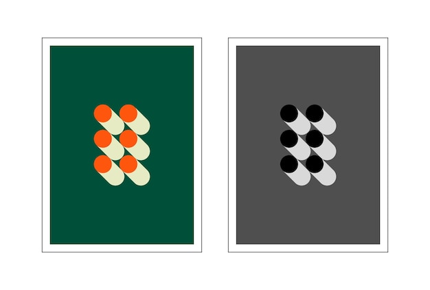 Cartel de la Bauhaus. Dos carteles verticales abstractos con cilindros.