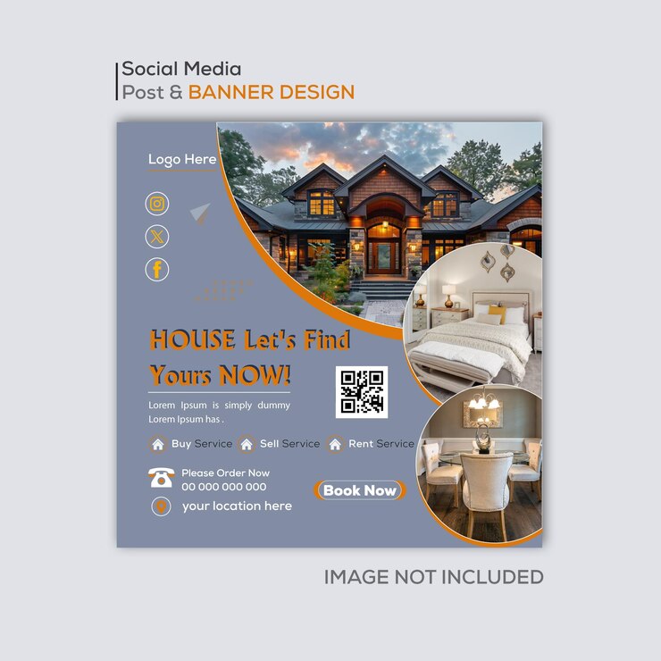 Cartel de bienes raíces Casa moderna en venta Banner de redes sociales editable Plantilla de publicación de Instagram
