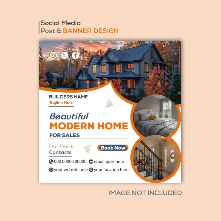 Cartel de bienes raíces Casa moderna en venta Banner de redes sociales editable Plantilla de publicación de Instagram