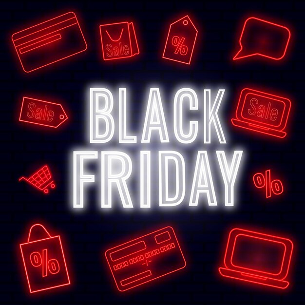 Cartel de black friday con estilo neón