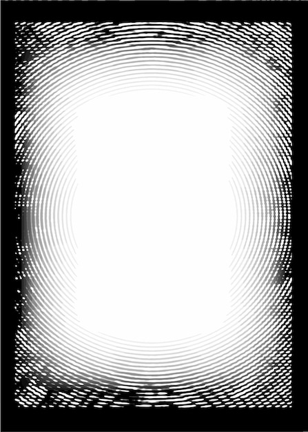 un cartel en blanco y negro con un fondo blanco con un diseño de marco de borde negro