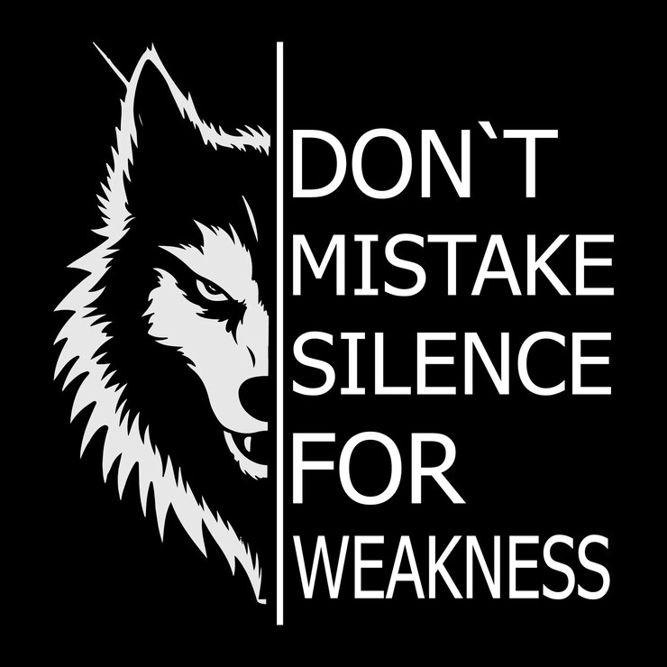 un cartel en blanco y negro con un lobo en él que dice no silencio para un fuerte apoyo