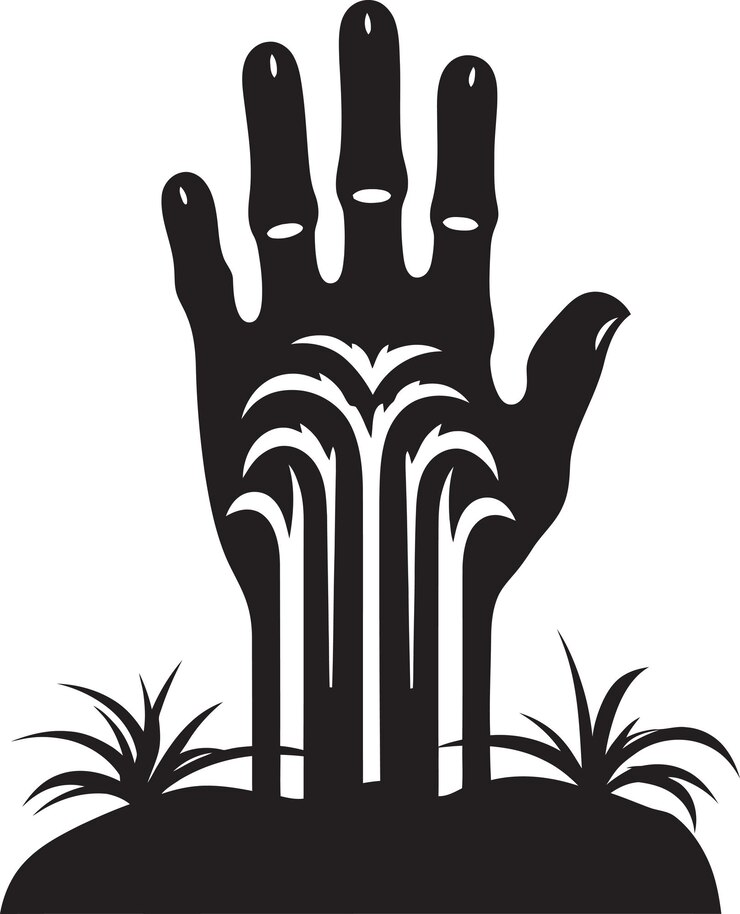 Vector un cartel en blanco y negro de una mano que dice "mano"