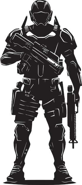 Vector un cartel en blanco y negro de una persona en uniforme que dice arma