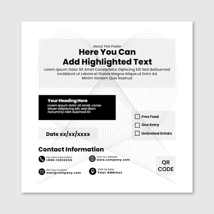 Vector cartel en blanco y negro con texto simple