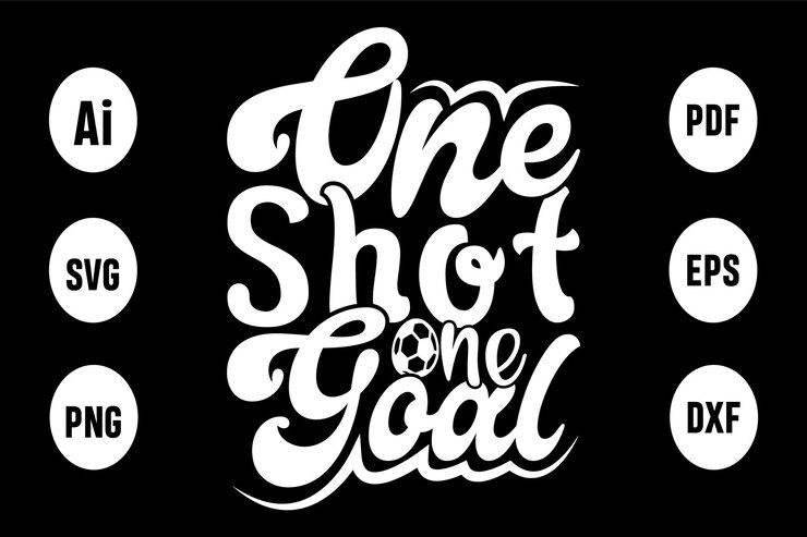 Un cartel en blanco y negro con un tiro, un gol escrito en él.