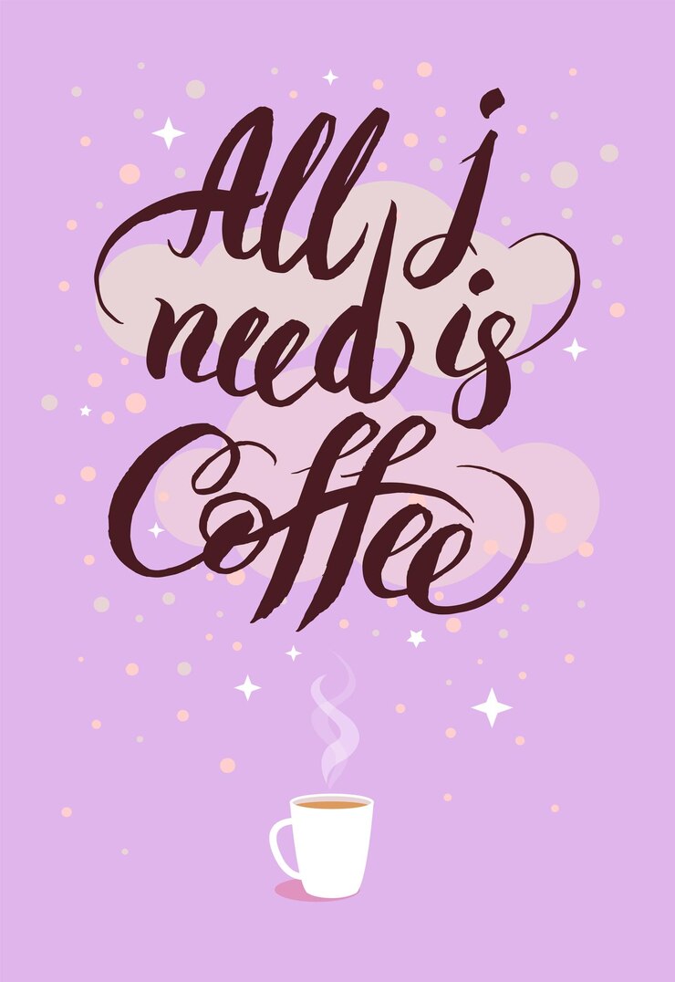 Cartel blanco taza de café y letras sobre café.