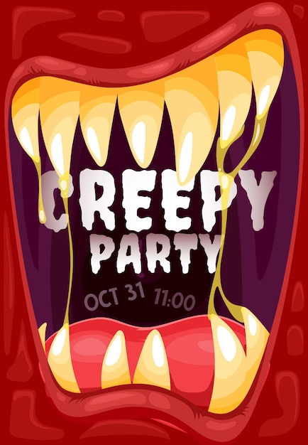 Vector cartel de boca de vampiro de halloween de fiesta de monstruos