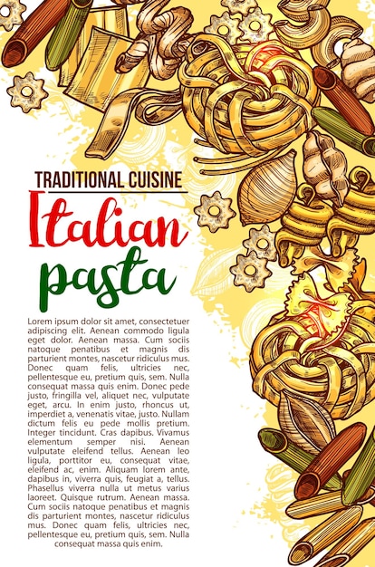 Vector cartel de boceto de menú de restaurante de pasta italiana vectorial