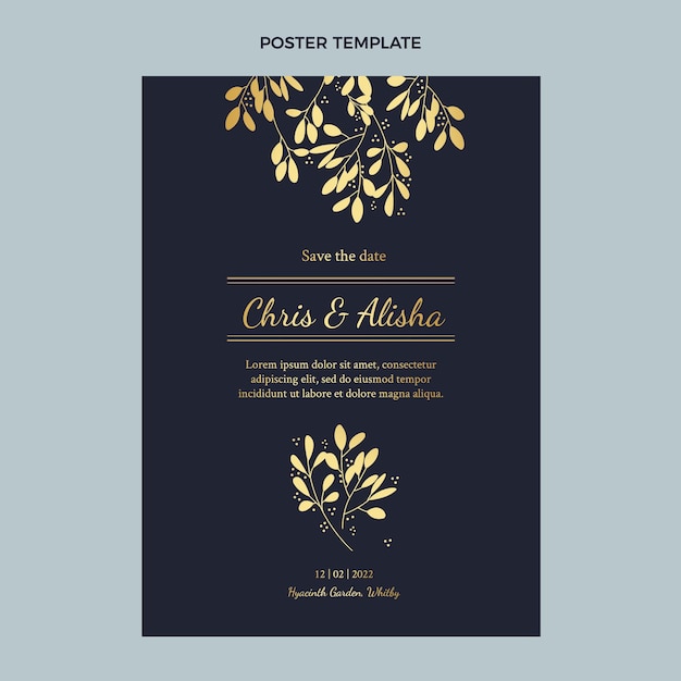 Cartel de boda dorado de lujo realista