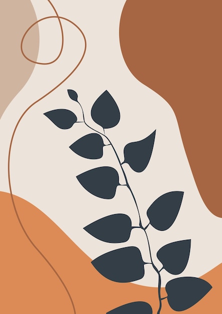 cartel boho abstracto con hoja de palma y formas orgánicas. impresión minimalista moderna