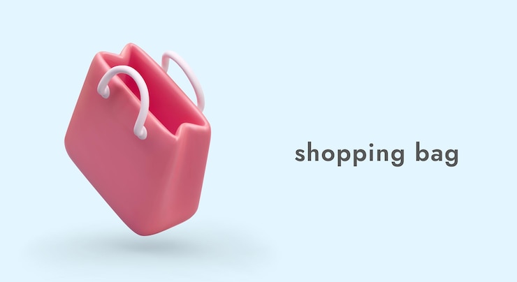 Vector cartel con bolsa de compras 3d realista en estilo de dibujos animados con lugar para el texto