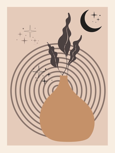 Cartel botánico abstracto Fondo de naturaleza contemporánea decoración de pared boho estética bohemia