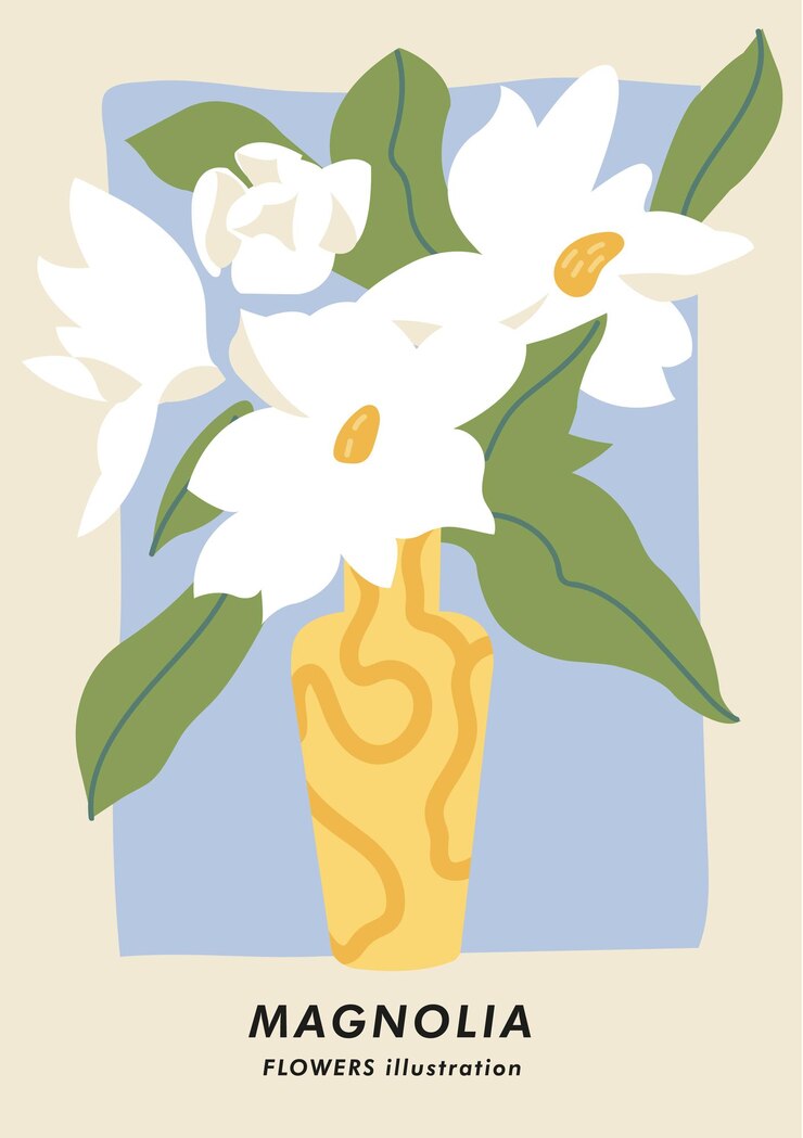 Cartel botánico de ilustración vectorial con flores de magnolia Arte para postales fondo de banner de arte de pared