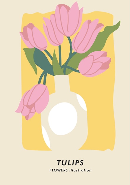 Cartel botánico de ilustración vectorial con flores de tulipán Arte para postales fondo de banner de arte de pared