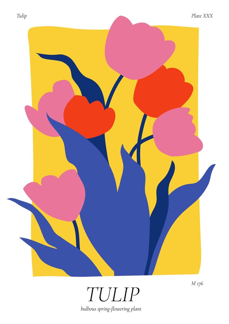 Cartel botánico de ilustración vectorial con flores de tulipán Arte para postales fondo de banner de arte de pared