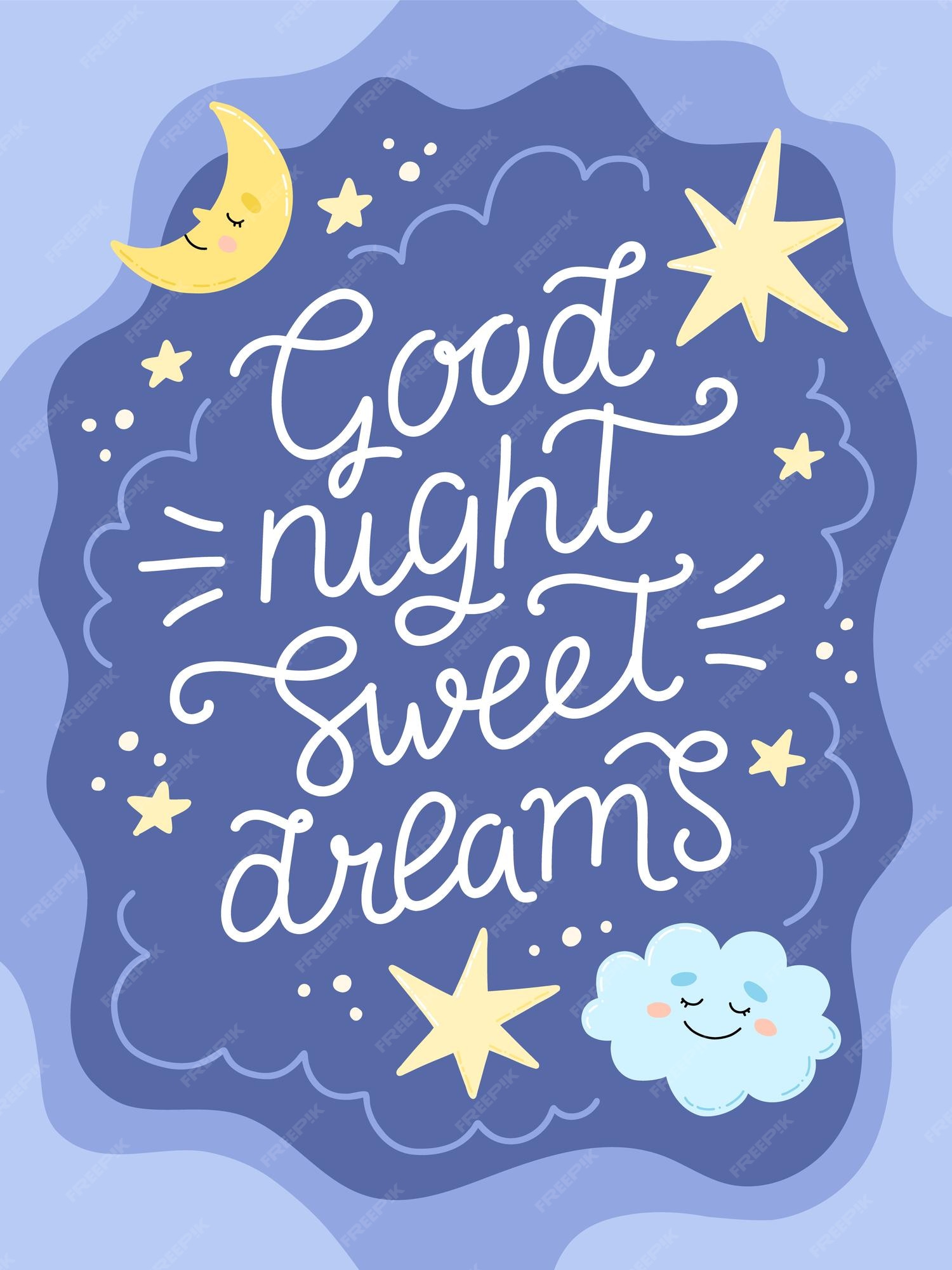 Cartel de buenas noches dulces sueños o plantilla de tarjeta con letras de caligrafía dibujadas a mano | Vector Premium Cartel de buenas noches dulces sueños o plantilla de tarjeta con letras de caligrafía dibujadas a mano | Vector Premium