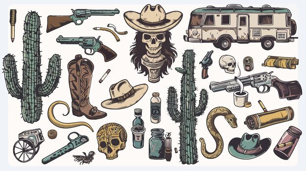 un cartel de un cactus y un sombrero de vaquero