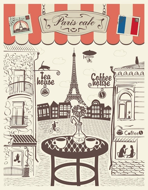 cartel con café de la calle parisina