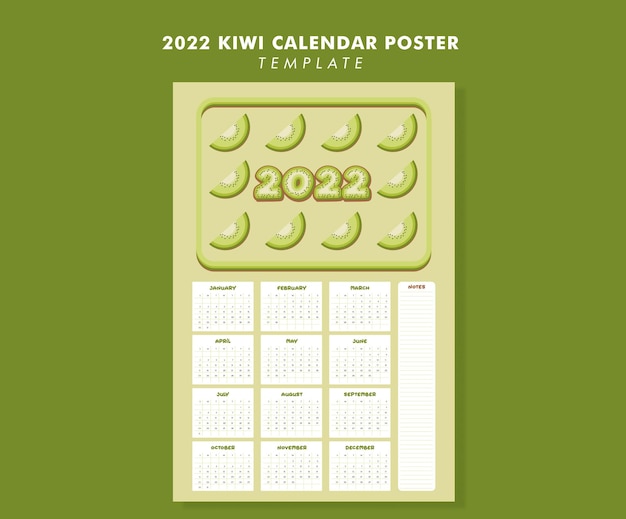 Vector cartel del calendario kiwi 2022