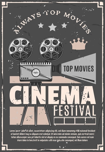 Cartel de cámara retro de vector de festival de cine de cine
