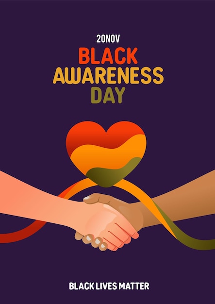 El cartel de la campaña black lives matter con un apretón de manos apoya a los negros para obtener la igualdad