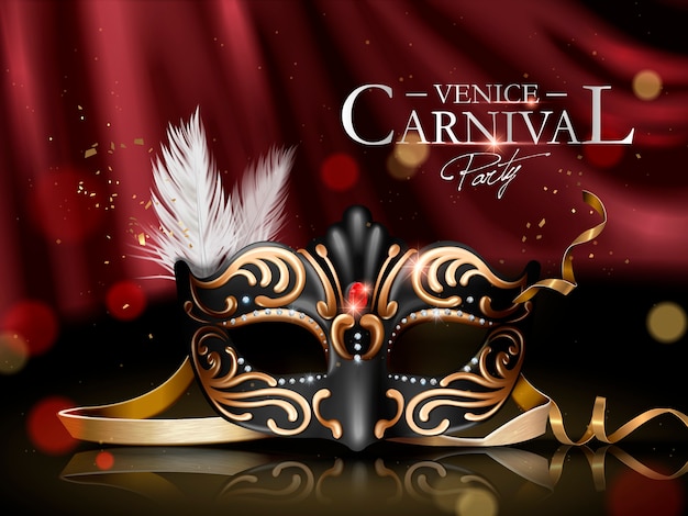 Cartel de carnaval de Venecia con máscara negra adornada